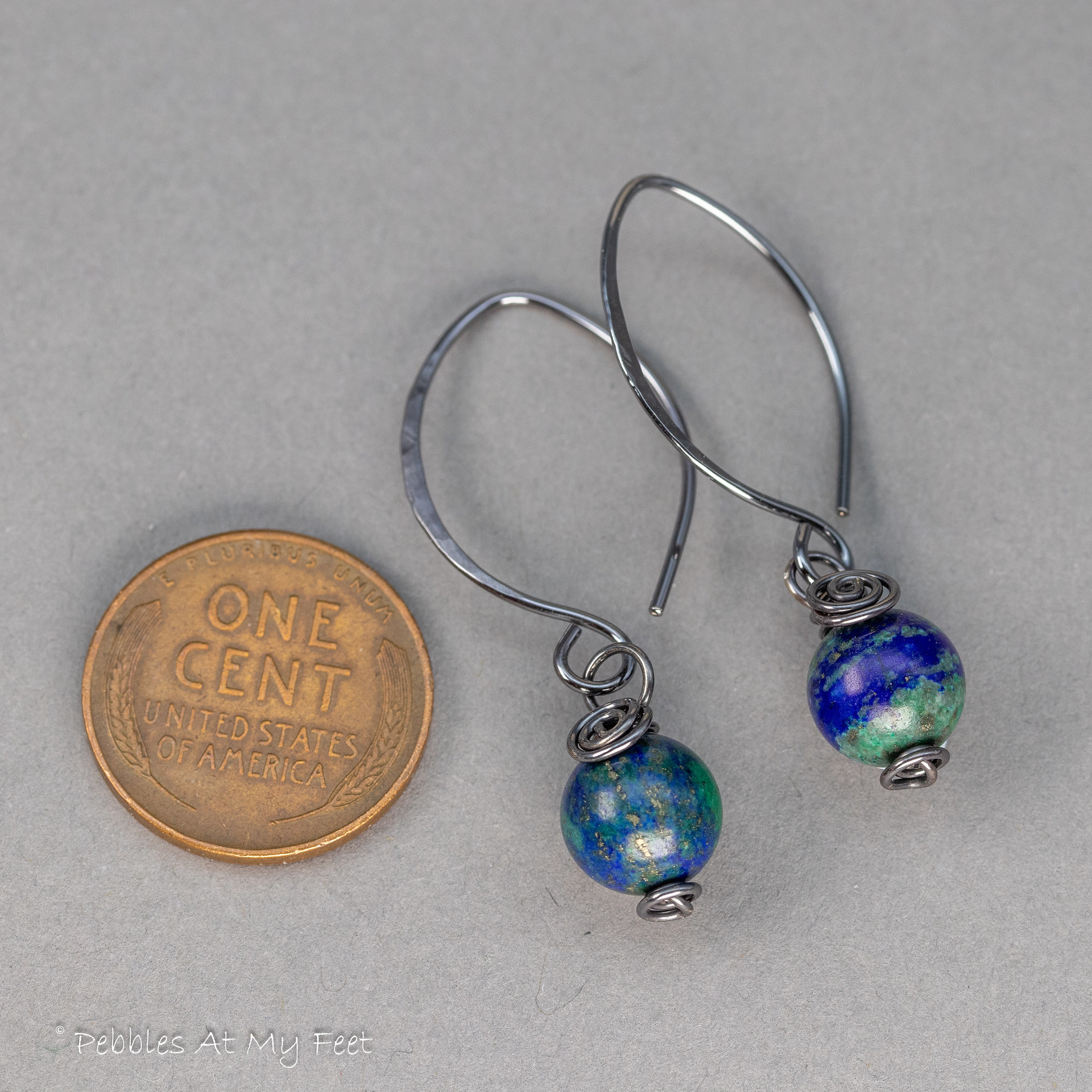 Azurite Malachite Simple Drop Earrings in Oxidized Sterling Silver