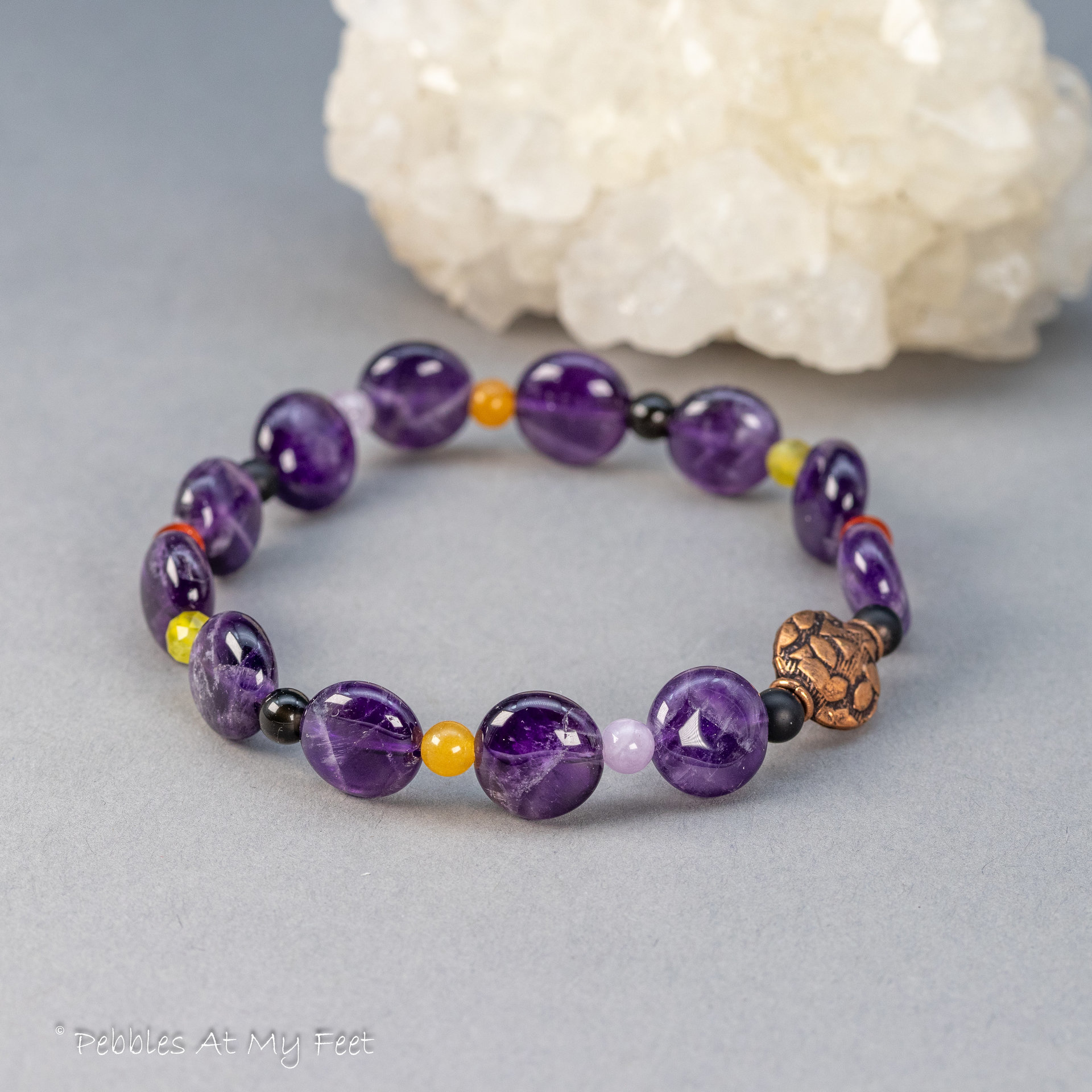 Amethyst Stretch Bracelet with Colorful Natural Stone Accents
