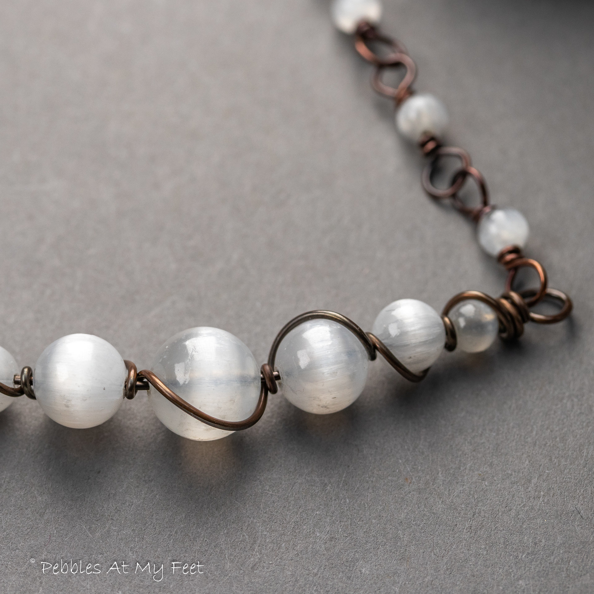 Selenite Copper Wrapped Bar Necklace
