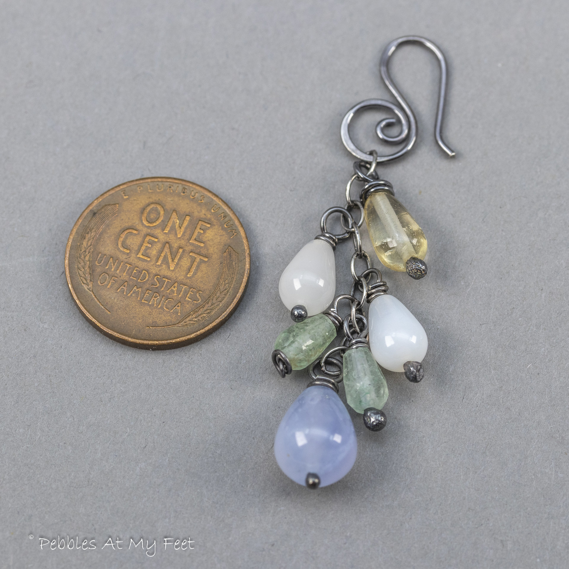 Gemstone Teardrop Cascade Earrings in Oxidized Sterling Silver