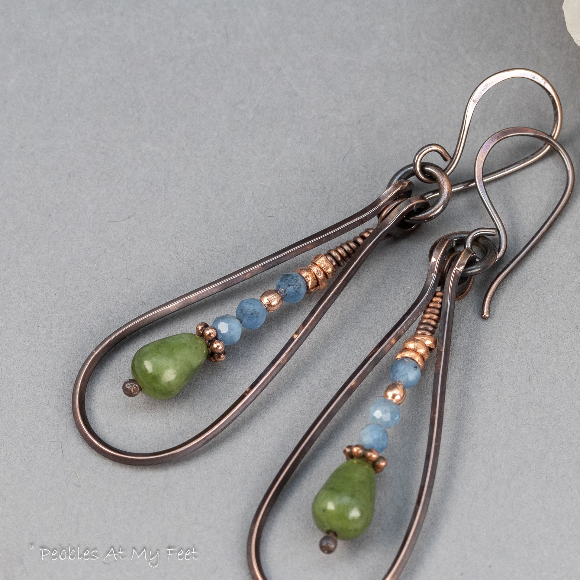 Blue and Green Gemstone Copper Teardrop Earrings