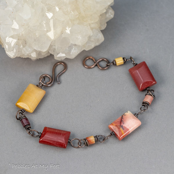 Wine Red Mookaite Jasper Bracelet,  Copper Wire Link Bracelet for Women
