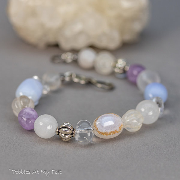 Pastel Cool Colors Bracelet, Blue Chalcedony Amethyst and Quartz