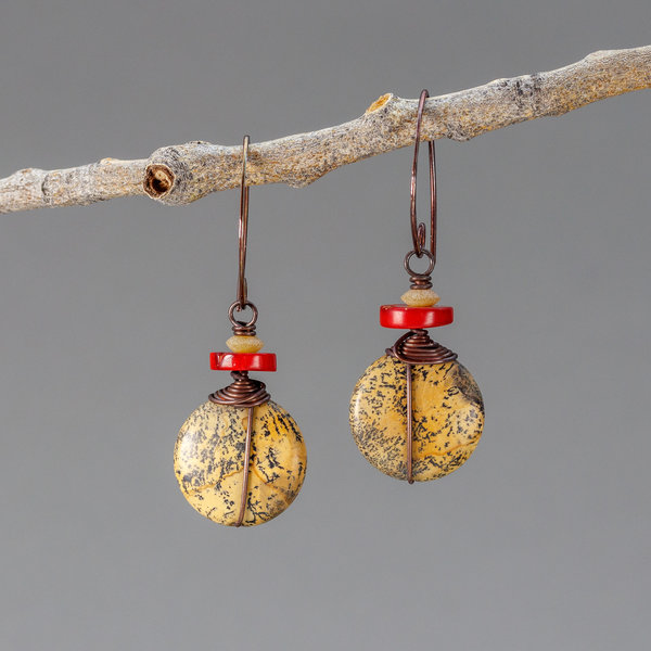 Brown Artistic Jasper Earrings in Copper