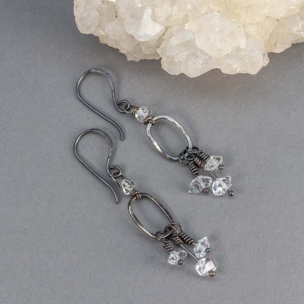 Sparkling Herkimer Diamond Dangle Earrings, Natural Quartz Crystal Earrings