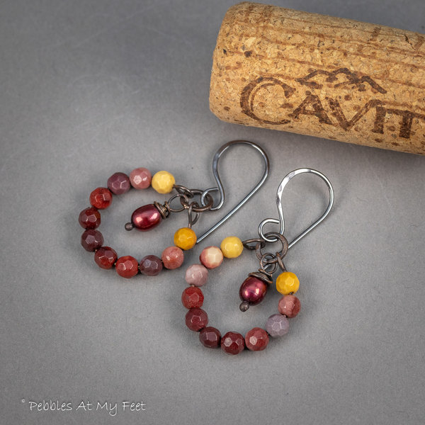 Mookaite Circle Earrings Handmade in Copper and Sterling Silver