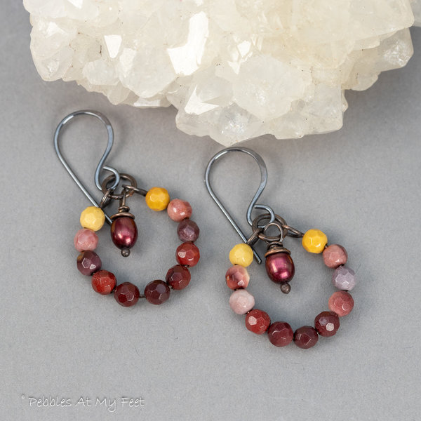 Mookaite Circle Earrings Handmade in Copper and Sterling Silver