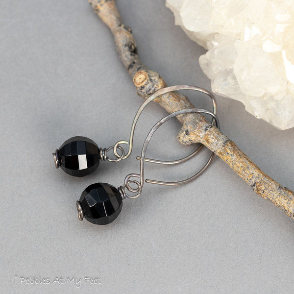 Simple Drop Earrings of Black Onyx and Oxidized Sterling Silver