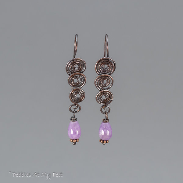 Handmade Copper Spiral Earrings with Amethyst Gemstones