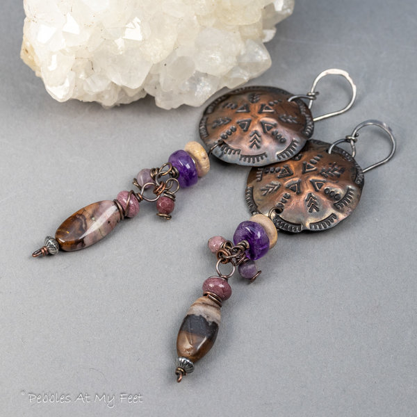 Western Style Textured Copper Mandala Earrings