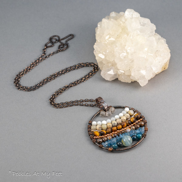 Ocean Blue and Brown Handmade Multi Gemstone Circle Necklace