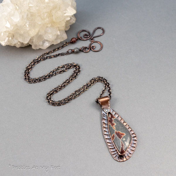 Copper Bezel Set Sonora Dendritic Rhyolite Necklace, Handcrafted Earthy Natural Stone Necklace