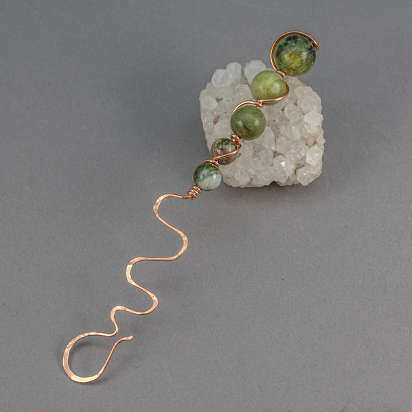 A Forged Copper Wire Hook with Green Stone Beads