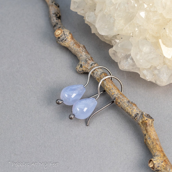 Natural Blue Chalcedony Dainty Teardrop Earrings