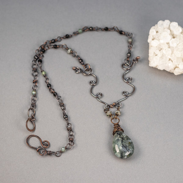 Woodland Necklace, Handmade Copper Necklace with Prehnite Pendant