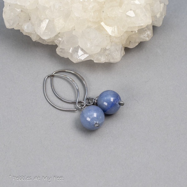 Blue Natural Stone Earrings, Simple Drop Earrings