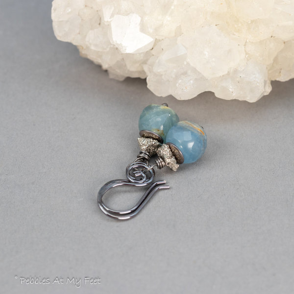 Blue Calcite Beaded Drop Earrings with Pyrite Druzy Chips
