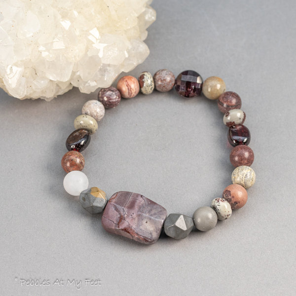 Gray and Burgundy Hued Jasper Stone Bracelet