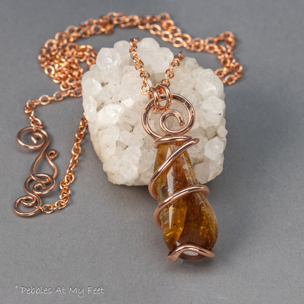 Natural Citrine Tumbled Stone Necklace, Handmade in Copper