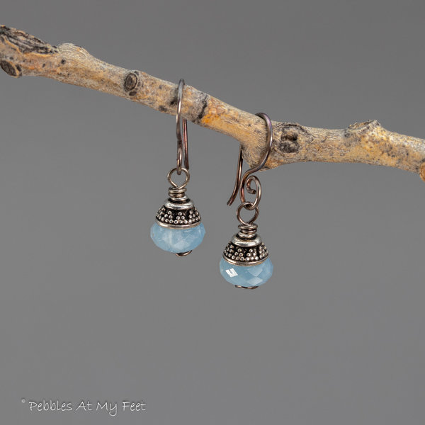 Aquamarine Earrings, Simple Drop Earrings with Blue Gemstones