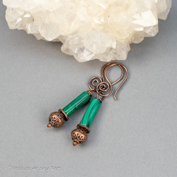 Malachite and Copper Beaded Drop Earrings