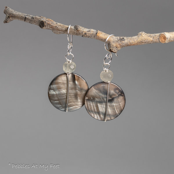 Mother of Pearl Circle Earrings Handmade in Sterling Silver
