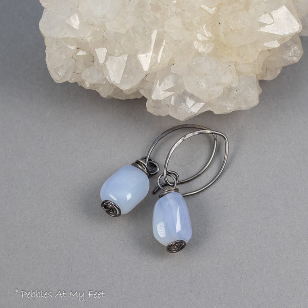 Sky blue Chalcedony Pebble Earrings Handmade in Sterling Silver