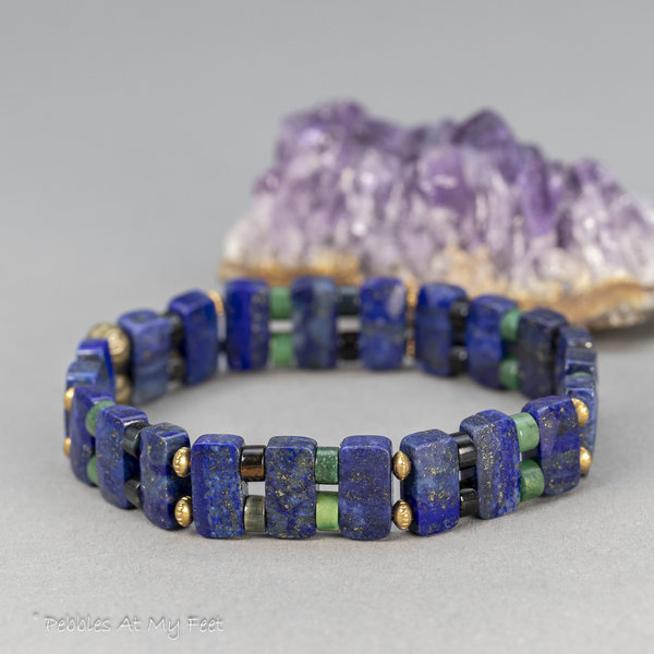 Art Deco Style Lapis Multi Gemstone Stretch Bracelet