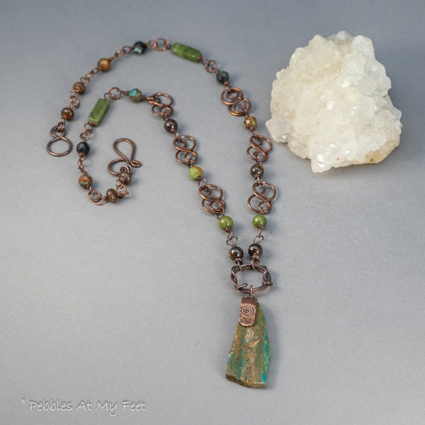 Peruvian Opal Slab Pendant with Handcrafted Copper Celtic-Inspired Chain