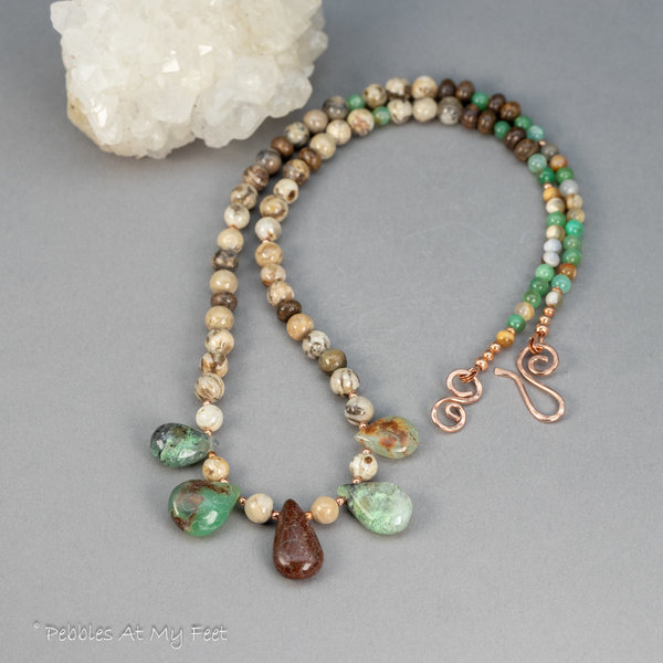Green and Brown Stone Beaded Necklace