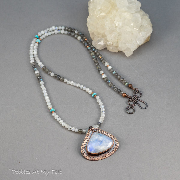 Handcrafted Rainbow Moonstone Beaded Necklace 