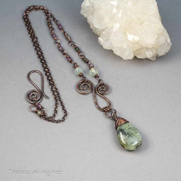 Prehnite Copper Wire Work Necklace in a Rustic Vintage Style