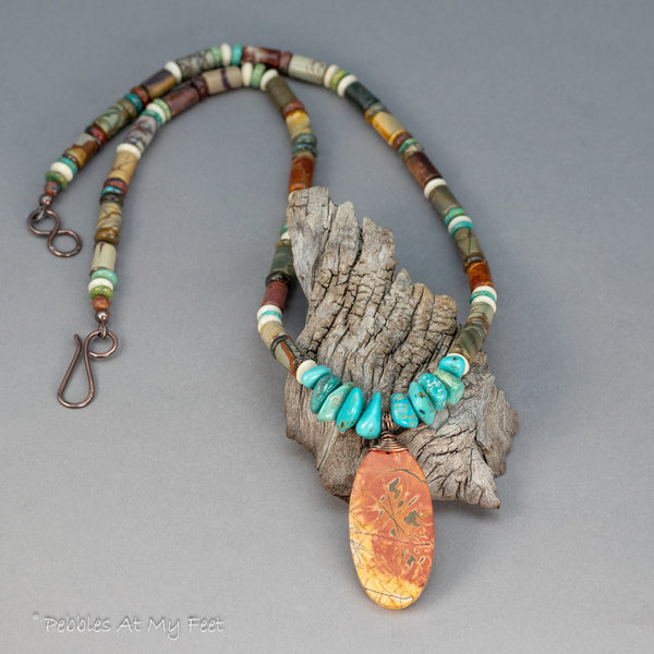 Red Creek Jasper and Turquoise Beaded Necklace 