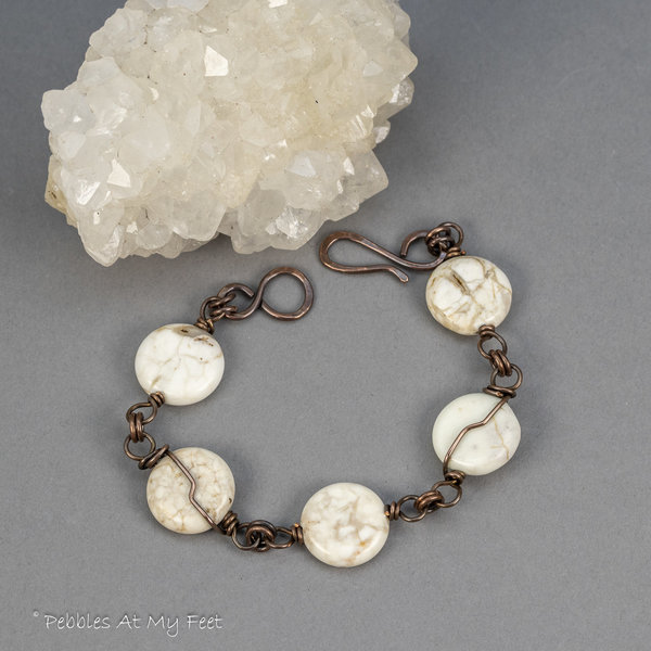 Natural White Magnesite Stone Bracelet in Copper