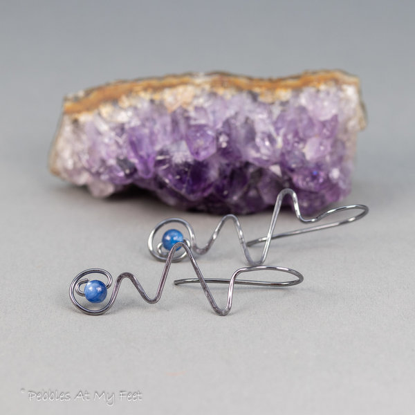 Sterling Silver Wire Zig-Zag Threader Earrings with Kyanite Stones